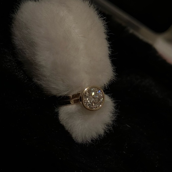 8.0 MM Round Bezel Yellow Gold Moissanite Wedding Set - Picture 5 of 10